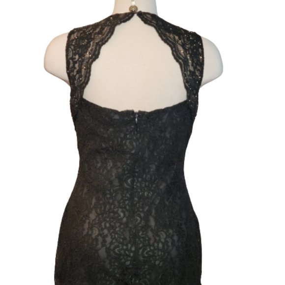 Lauren Ralph Lauren Evening Lace Dress w Beading Grey Size 14 Cocktail Halter - Picture 2 of 11